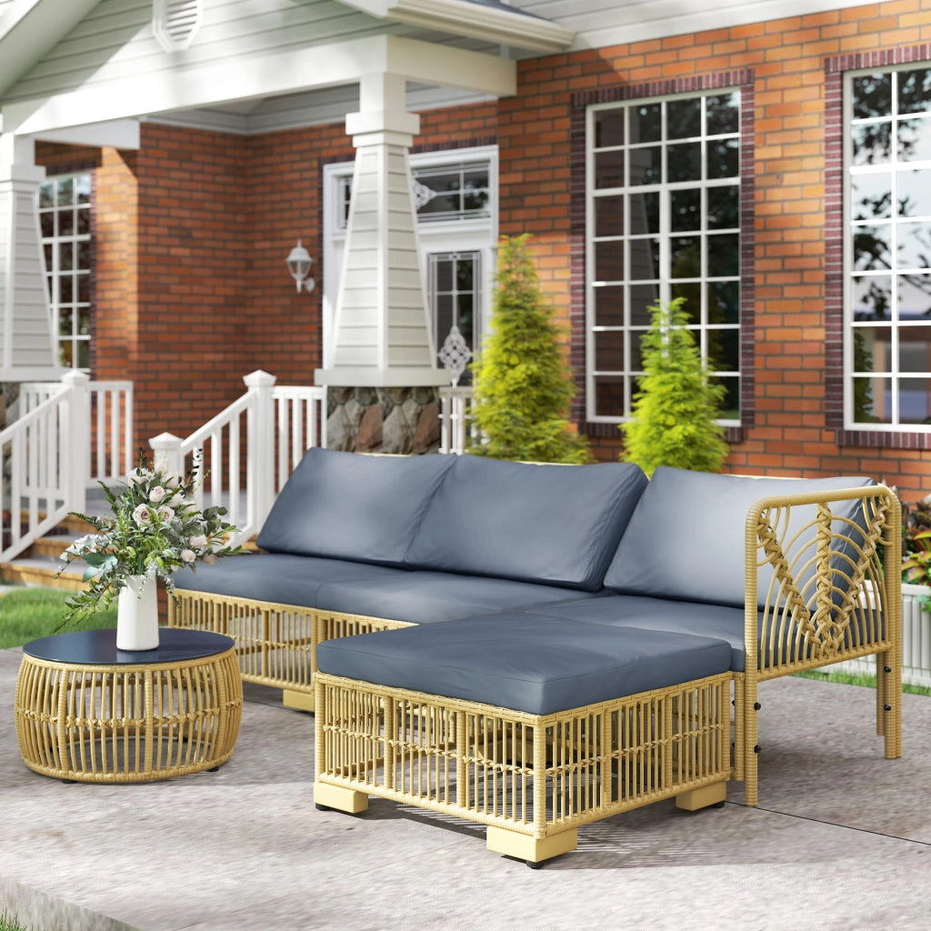 Divano da Giardino in Polyrattan con Cuscini e Tavolo ¨C Minimal ¨C Grigio