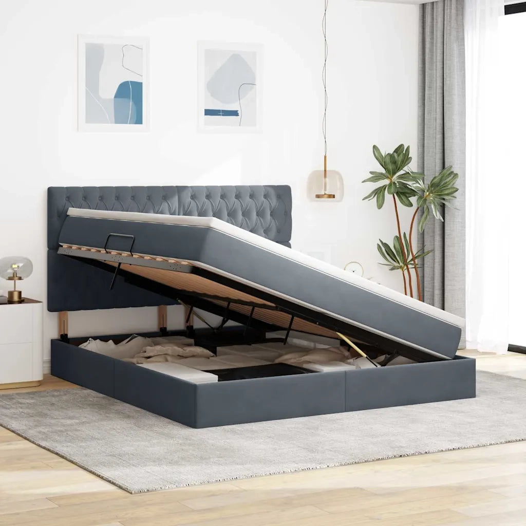 Letto con contenitore e LED Grigio scuro 180 x 200 cm Velluto