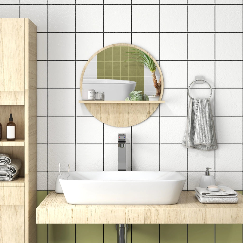 Specchio Bagno Rotondo con Ripiano ¨C zephmum ¨C Truciolato e Vetro, ?45x10 cm