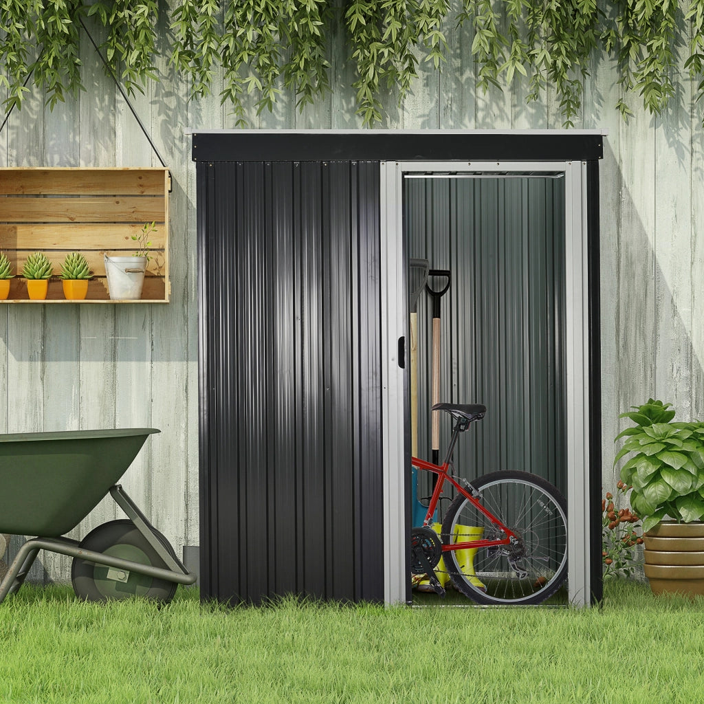 EasyComfort Casetta da Giardino 1.16m² in Acciaio Zincato, Capanno da Giardino con Tetto Inclinato e Porta Scorrevole Bloccabile, Capanno Porta Attrezzi, 163x89x182 cm, Nero