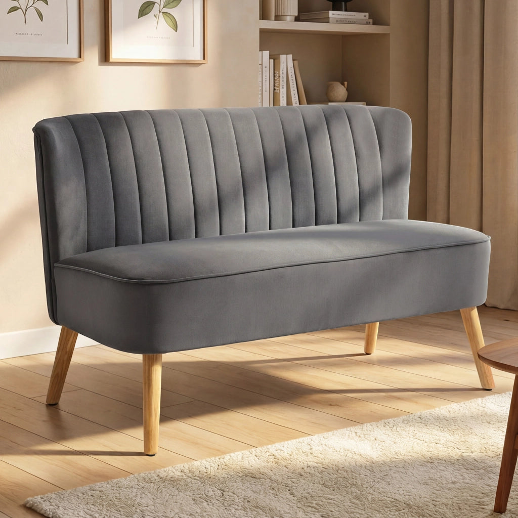 Divano 2 Posti Retrodesign ¨C Minimal ¨C Legno Grigio Scuro 117x56.5x77