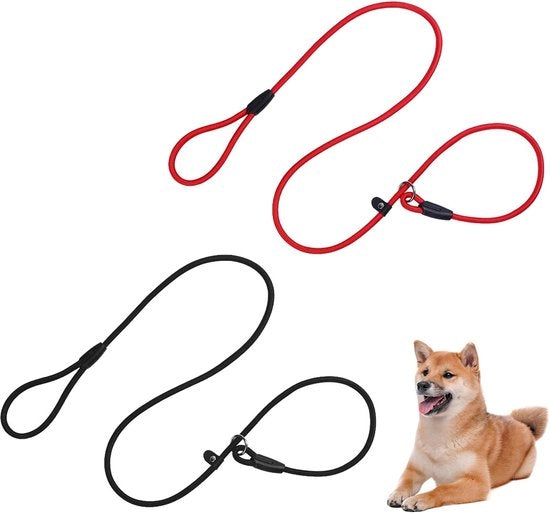 Due pezzi di corda per cani, corda di training per cani, 1,3 m leggera corda a slittone, cintura per cani regolabile, per addestramento di animali domestici, senza collare o cinturino, per cani piccoli (nero/rosso)