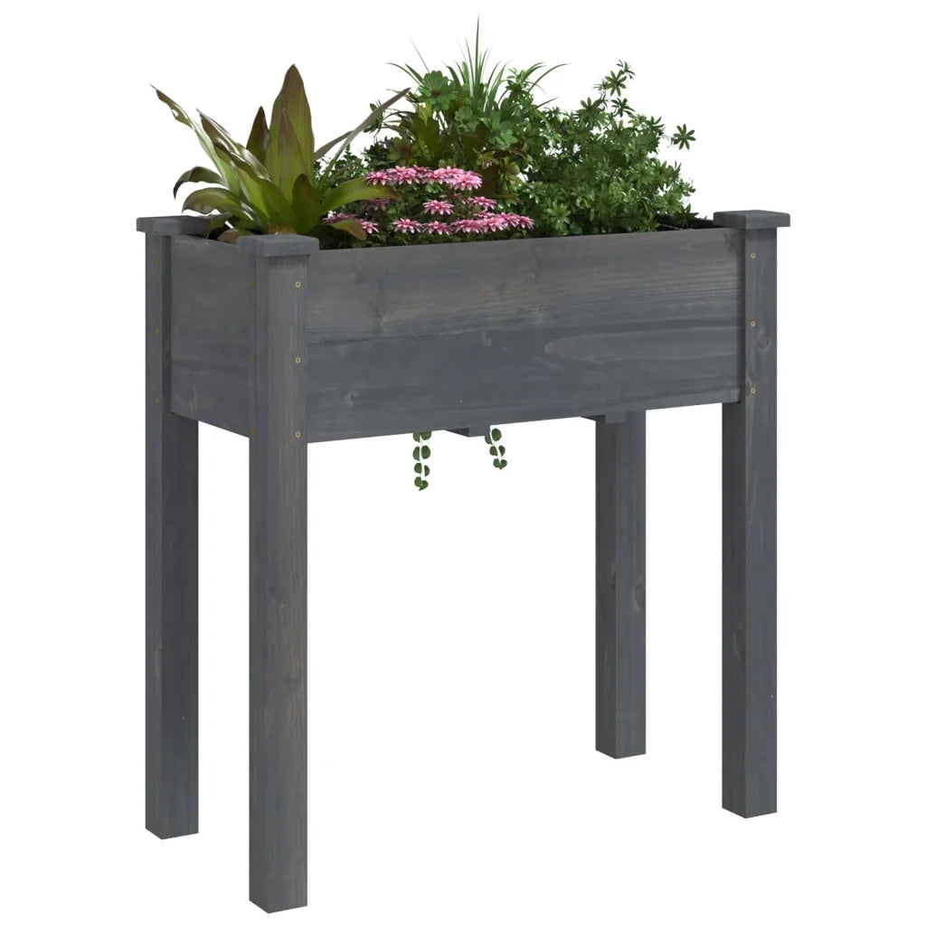 Fioriera | Cassetta per fiori | Vaso con Fodera Grigia 71x37x76 cm Legno Massello di Abete