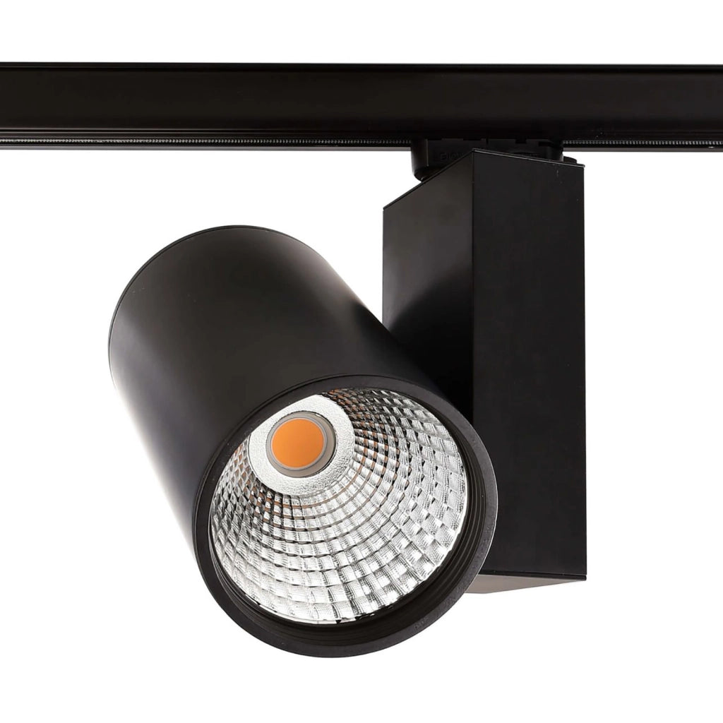 Faro LED spot track binario trifase 77W alta resa luminosa luce negozi uffici centri commerciali 230V RA90 NERO 4000K