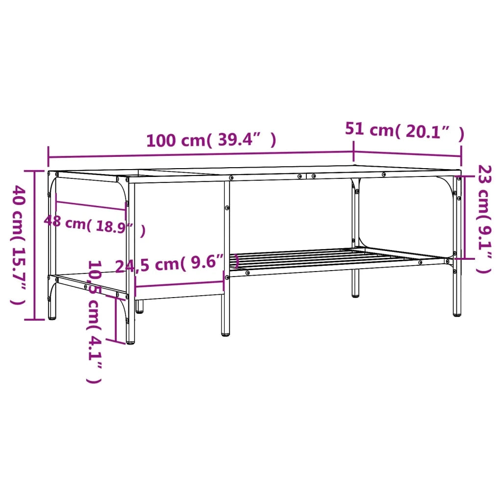 Tavolino salotto | Tavolino da caff¨¨ | Tavolino da Soggiorno Ripiano Rovere Fumo 100x51x40cm Multistrato