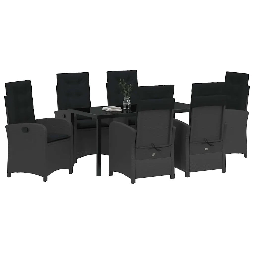 Set da Pranzo per Giardino con cuscino 7 pcs Nero polyrattan