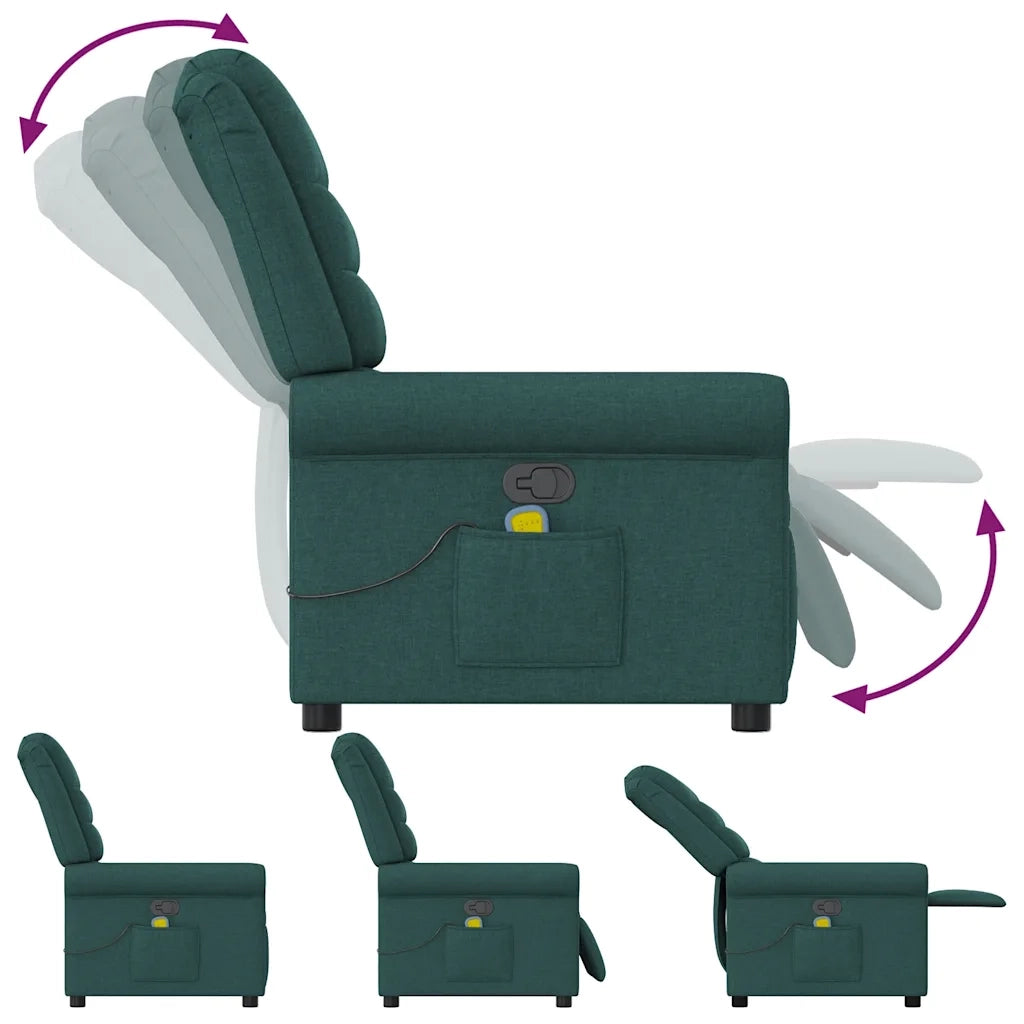 Poltrona Massaggiante Reclinabile Verde Scuro in Tessuto 4015652