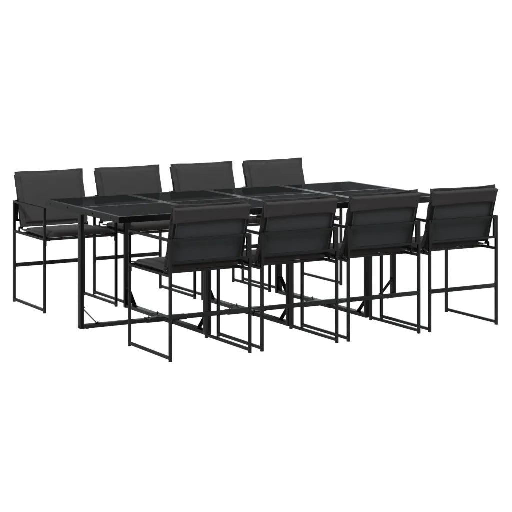 Set da Pranzo da Giardino 9 pz con Cuscini Nero in Textilene