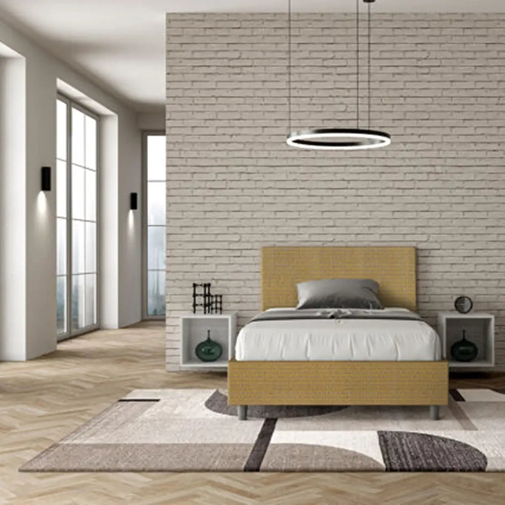 Letto una piazza e mezza con rete imbottito 120x190 tessuto Labirinto 6 giallo Adele