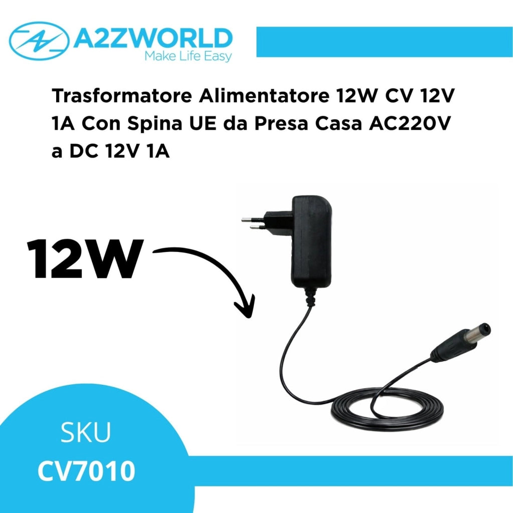 Trasformatore Alimentatore 12W CV 12V 1A Con Spina UE da Presa Casa AC220V a DC 12V 1A