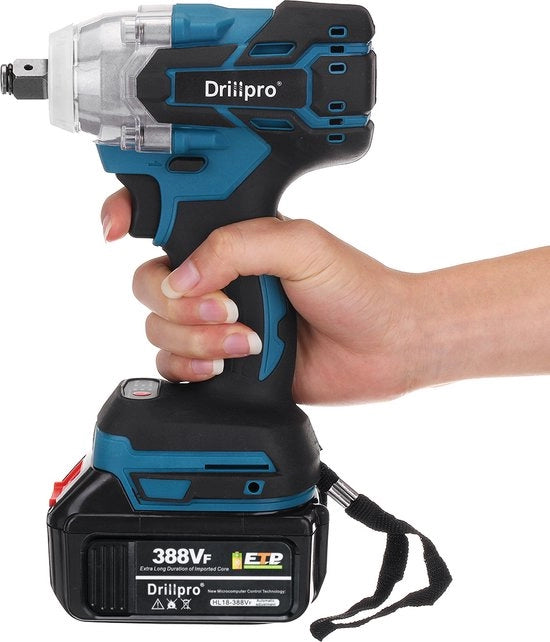 Slagmoersleutel con LED e 2 batterie - 380 N·m - Blauw