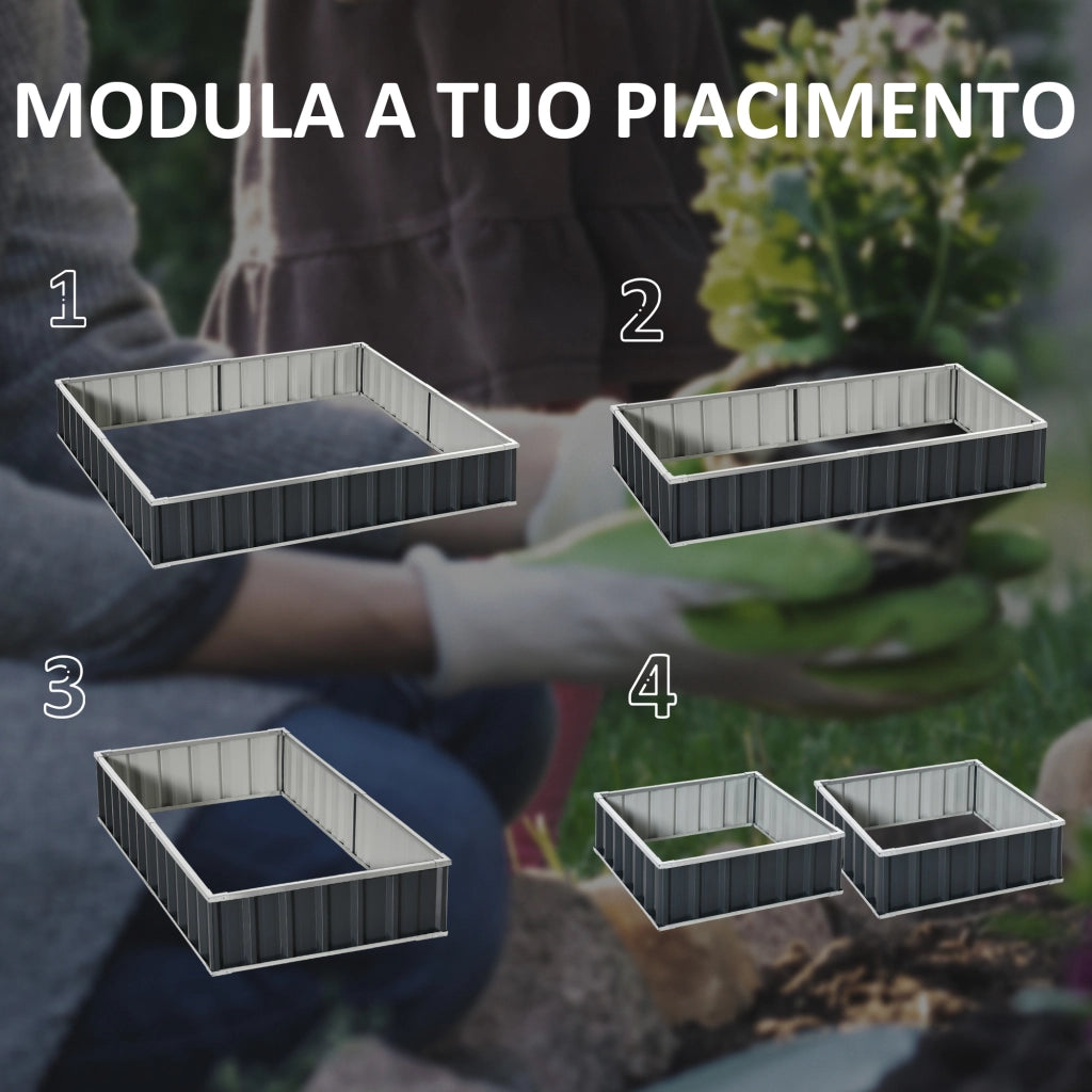 Aiuola Rialzata, Modulabile r Senza Fondo in Acciaio Zincato, 258x90x30 cm, Grigio Scuro
