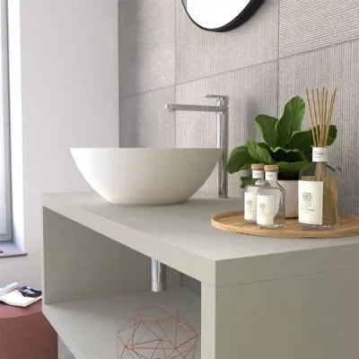 Mensolone bagno 110 cm grigio chiaro con vano a giorno per lavabo da appoggio Master