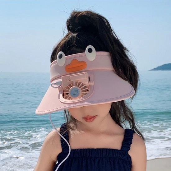 Ombrellone per Bambini con Ventilazione - Energia Solare + Ricarica USB - 3 Posizioni di Ventilazione - Protezione UV - Design Respiratorio - Adatto a Ragazzi/Ragazze (Misura Universale) - Rosa