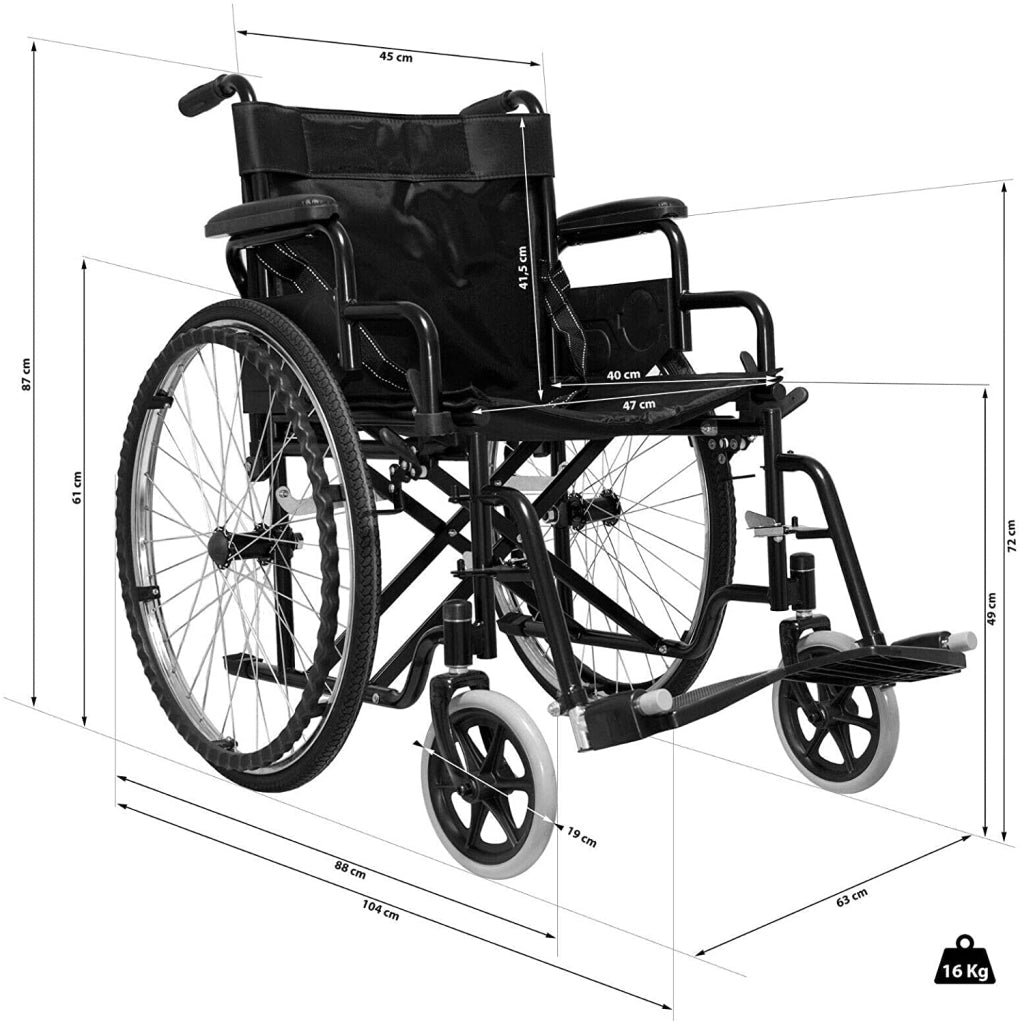 Sedia a Rotelle Pieghevole Leggera ad Autospinta,Carrozzina per Disabili ed Anziani con Braccioli Poggiapiedi Estraibili,Cintura di Sicurezza,Qualità Certificata,63 x 87 x 104 cm,Nero