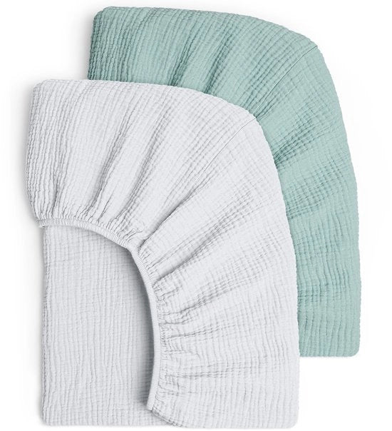 Set di 2 pezzi di mussola morbida e respirante in grigio-verde - 100% cotone - Ideale per lettini da bambino