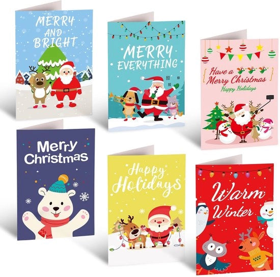 Set di Carte Natalizie da 24 pezzi - Stili vari - Inclusa busta - 15x10cm - Feste - Carte di auguri in carta - Carte di auguri per i desideri