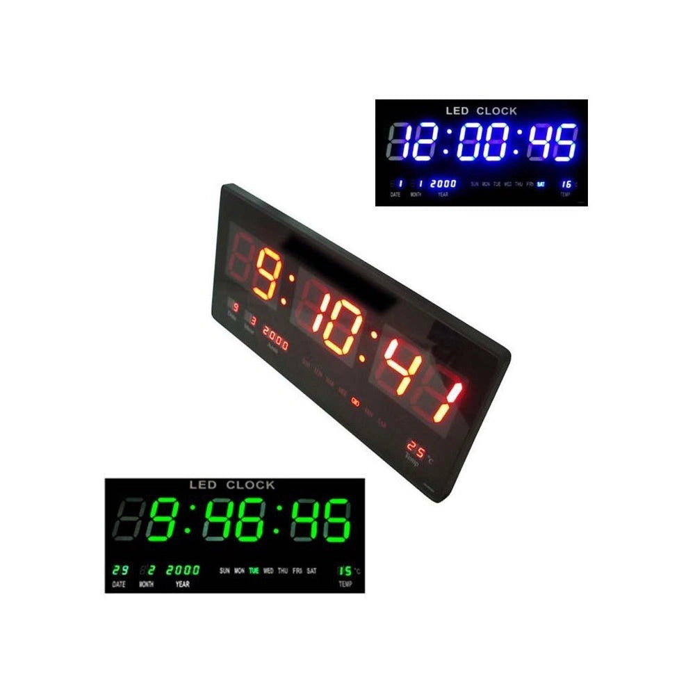 Trade Shop - Orologio Digitale Da Parete A Muro Led Blu Rosso Verde Datario Temperatura Data -