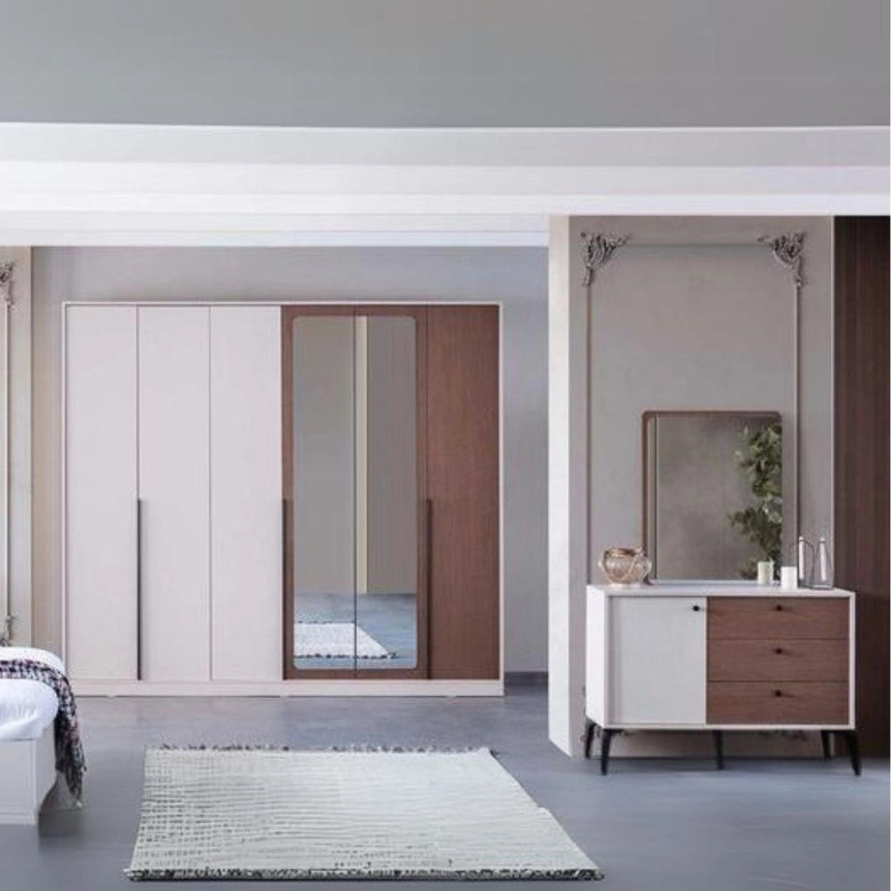 Camera da letto con armadio con specchi e letto contenitore Piedra