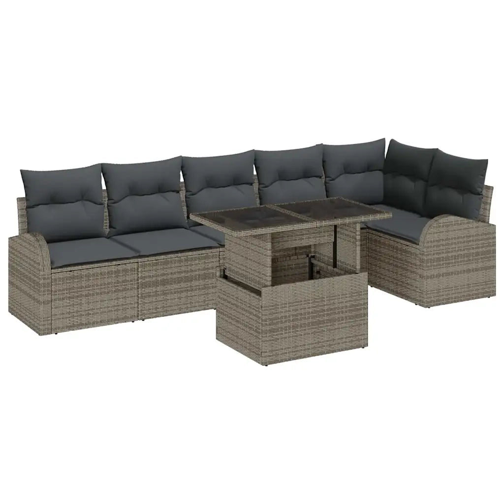 Set Divano da Giardino con cuscino 7 pcs Grigio Poly Rattan 3357392