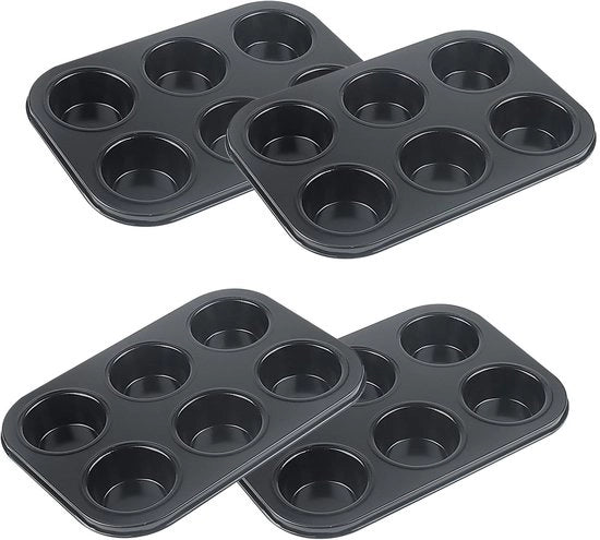 Piatto per muffin 6 Cup con rivestimento antiscivolo - Forme da forno in acciaio carbonio - Piastra da forno 26,5x18,5x3 cm - Facile da pulire - Forme per budino - Forma per dolci