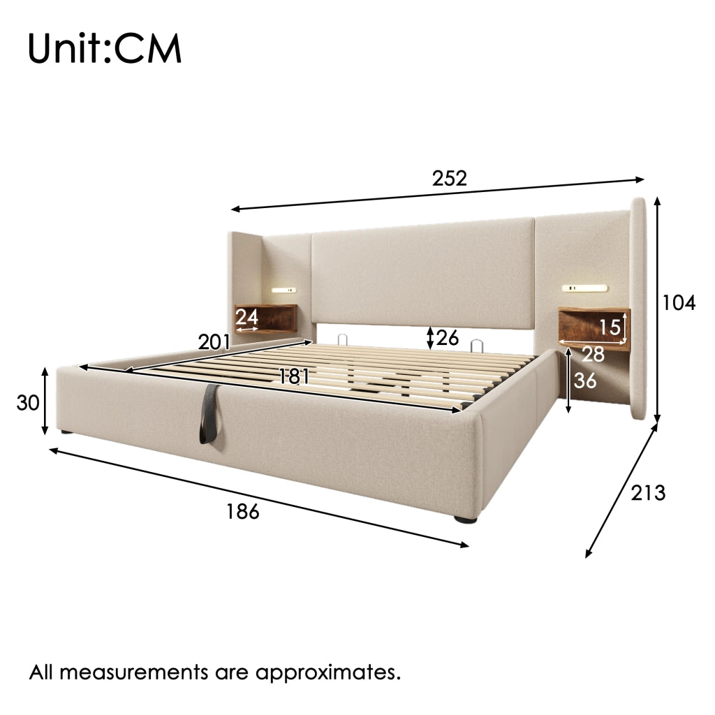 Set camera – 180x200 cm – comodino luce USBC contenitore – lino beige