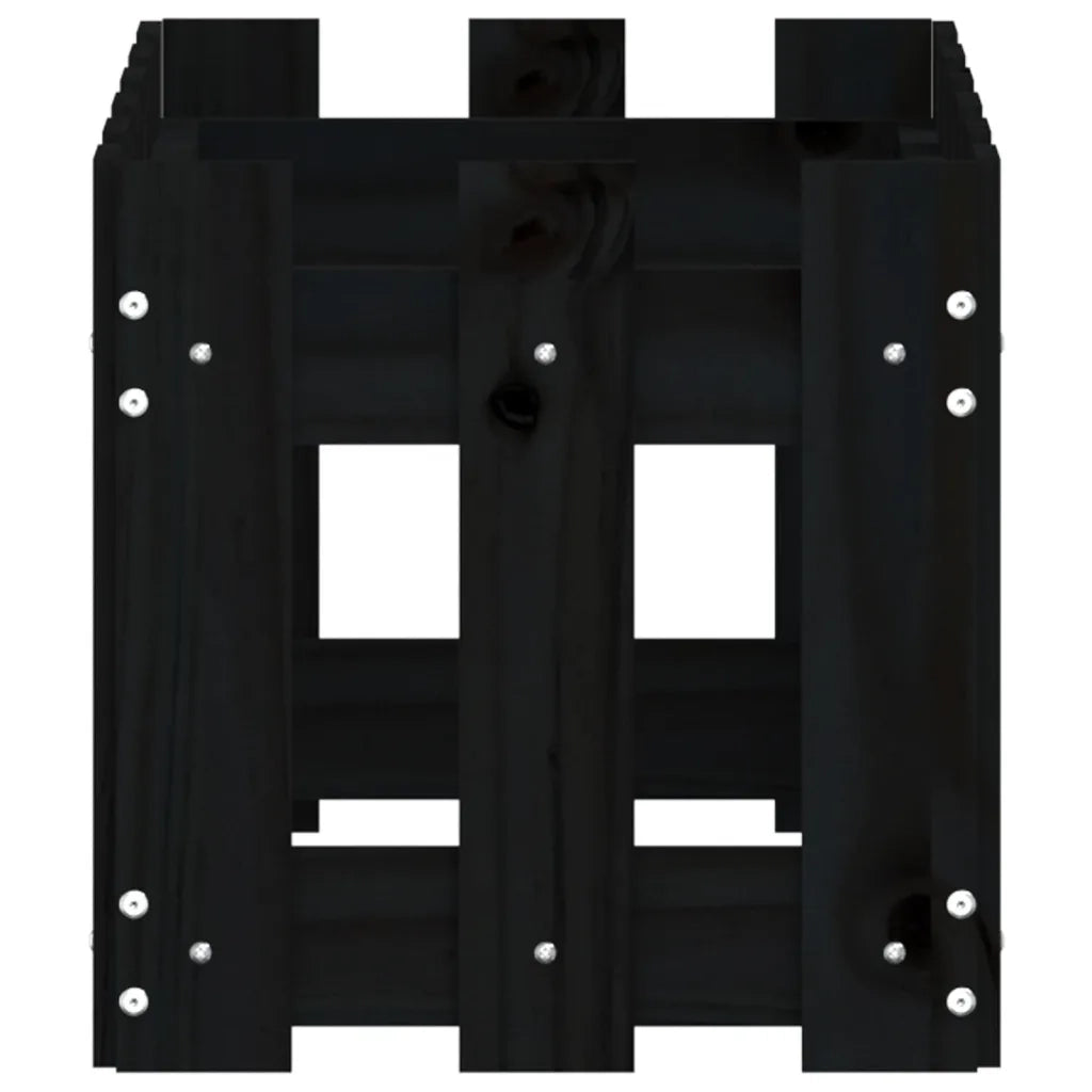 Fioriera Giardino a Recinzione-Vaso con Ringhiera-Contenitore per Piante Nera 60x30x30 cm Massello Pino