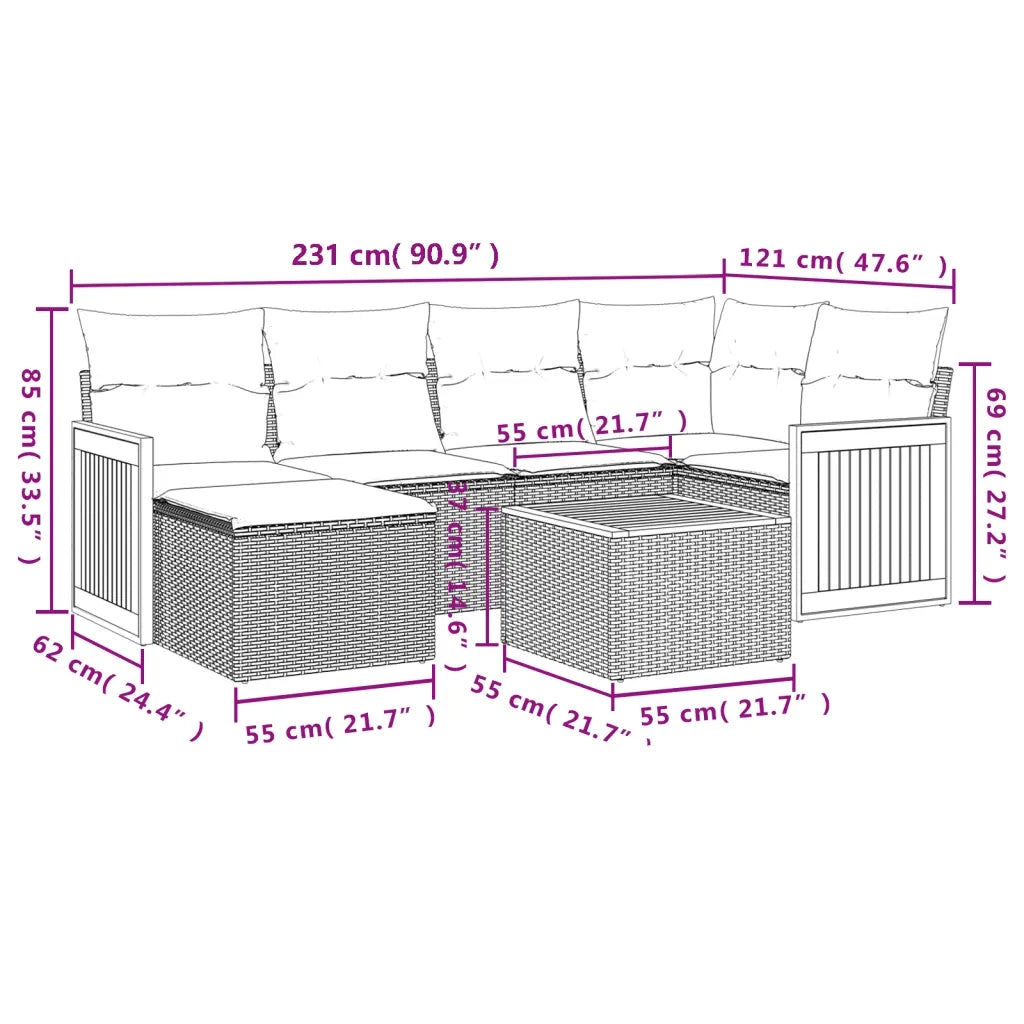 Set Divani da Giardino 7 pz con Cuscini Beige in Polyrattan 3260266