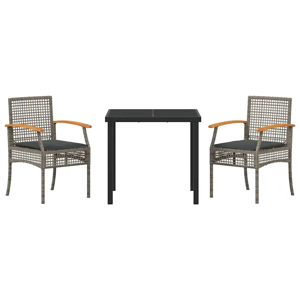 Set da Pranzo per Giardino 3 pcs Grigio polyrattan
