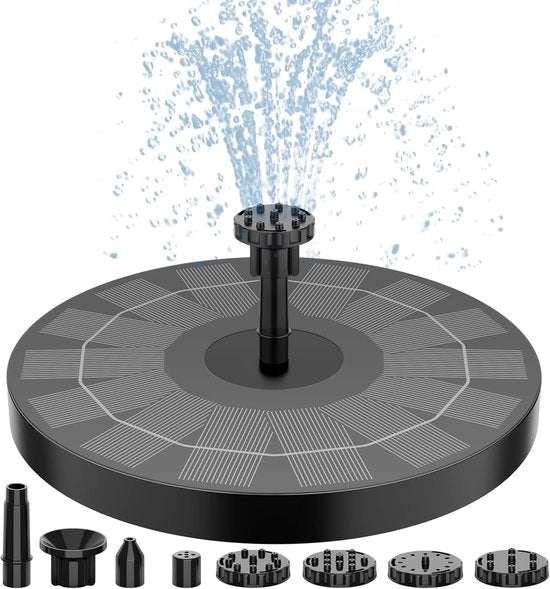 Fontana solare da 25 W galleggiante per esterno alimentata da energia solare - pompa e 6 getti per vasca per uccelli, acquario, fontana da giardino