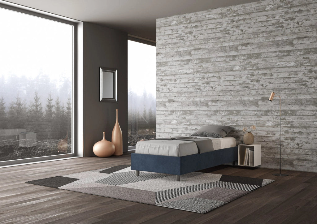 Letto 1 Piazza e Mezzo Sommier 120x200 cm con Rete e Contenitore Azelia Blu