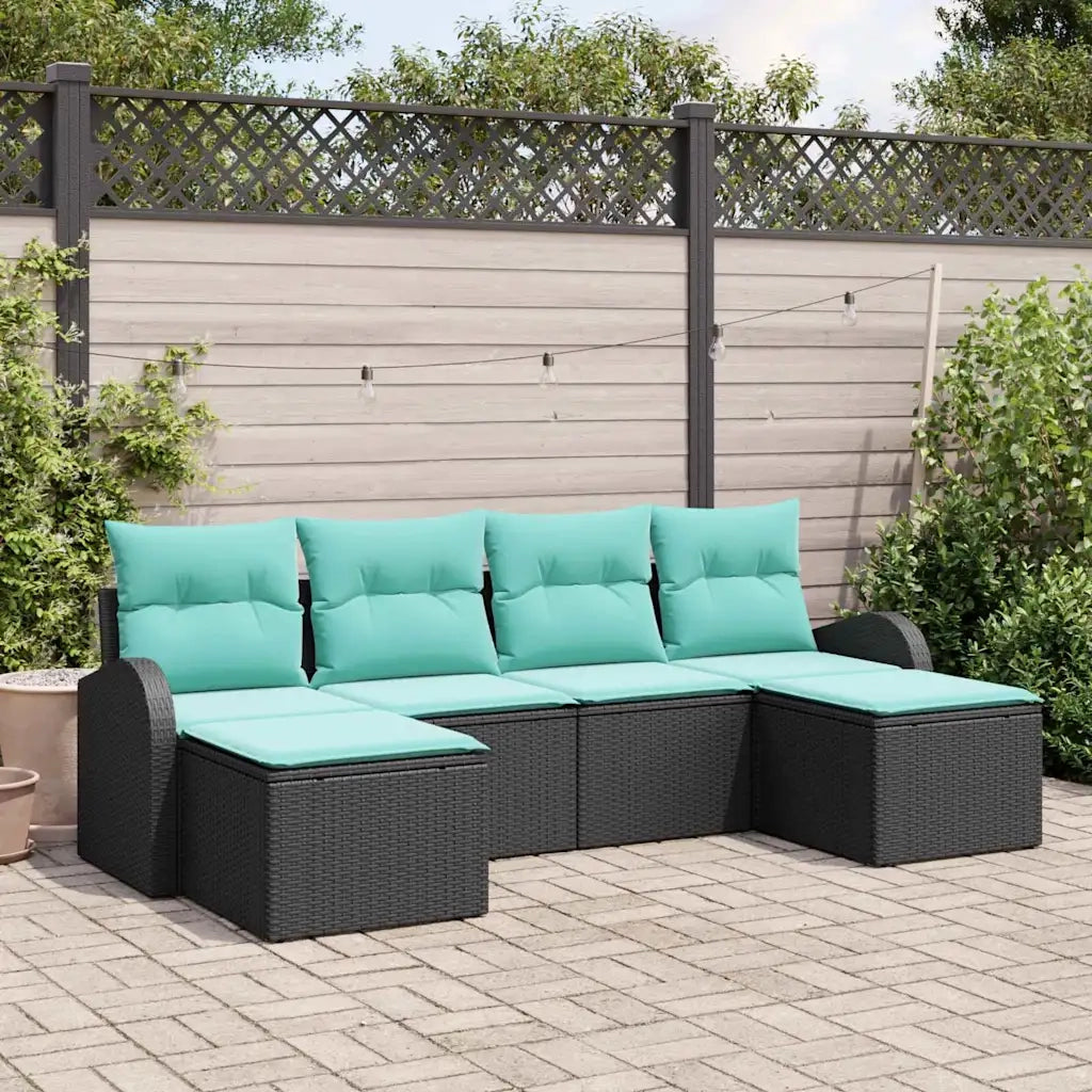 Set di divani con cuscino 6 pcs Nero e Turchese polyrattan 3354825