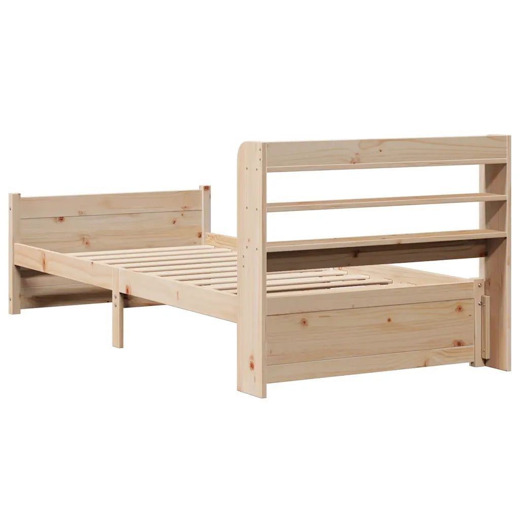 Letto singolo | Letto per adulti | Giroletto con Testiera 75x190 cm in Legno Massello di Pino