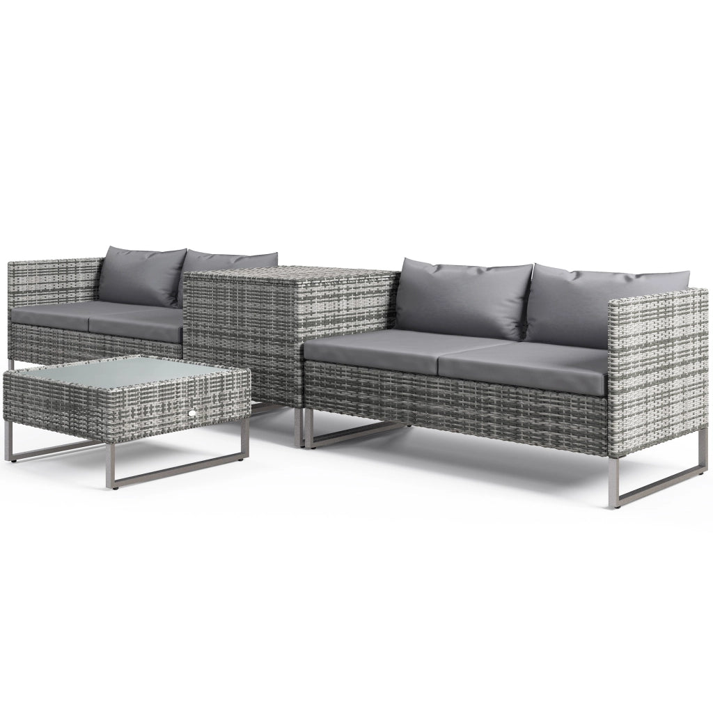 Set da Giardino 4 Pezzi con Divani e Tavolini ¨C zephmum ¨C Grigio, Acciaio, Polyrattan