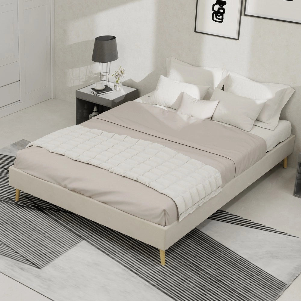 Letto Contenitore Basso ¨C MINIMAL ¨C Tessuto Velluto Beige 140x200