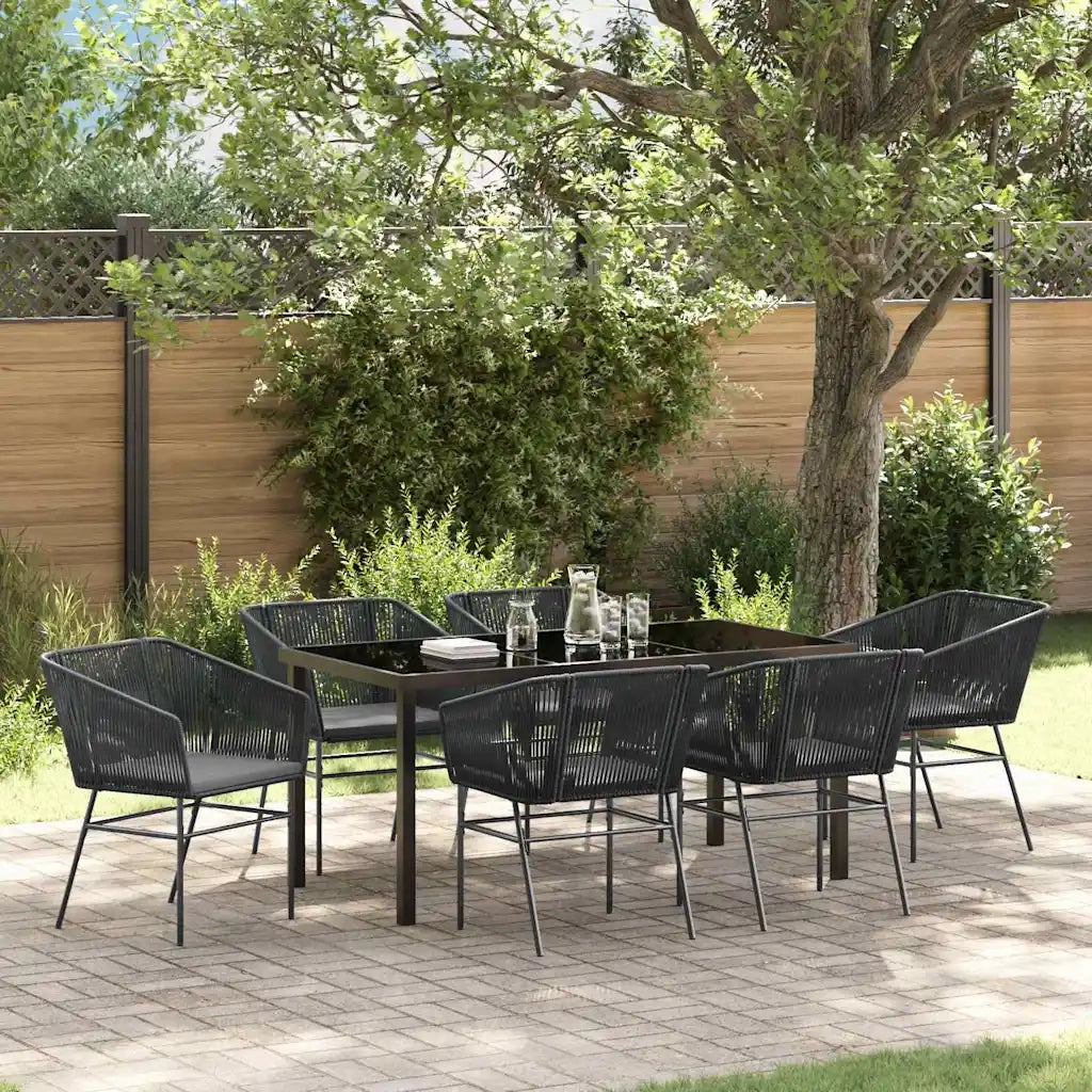 Set da Pranzo per Giardino con cuscino 7 pcs Nero