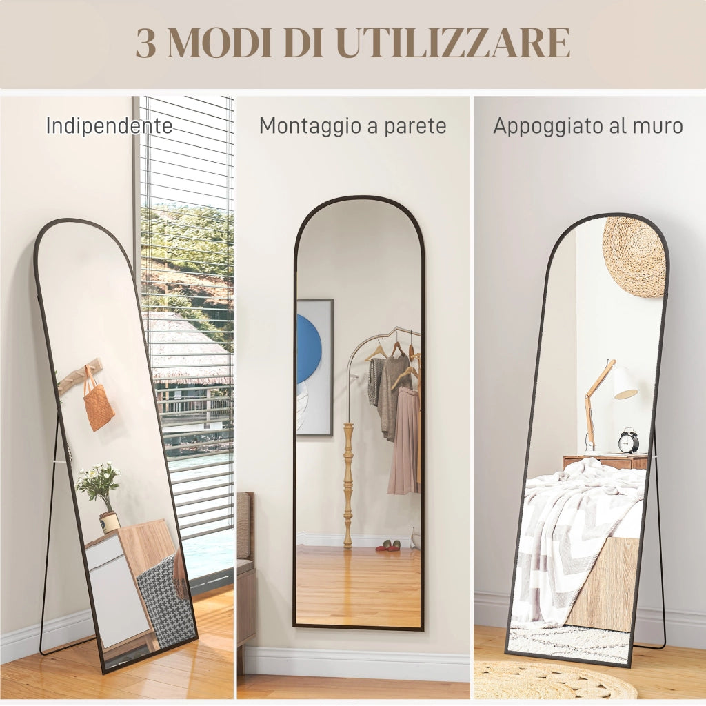 Specchio da Parete Moderno in Alluminio con Supporto ¨C Minimal ¨C Nero 50x161.5 cm