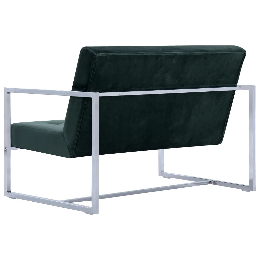 Divano a 2 Posti con Braccioli-Sofa 2 Posti Verde Scuro Cromato e Velluto