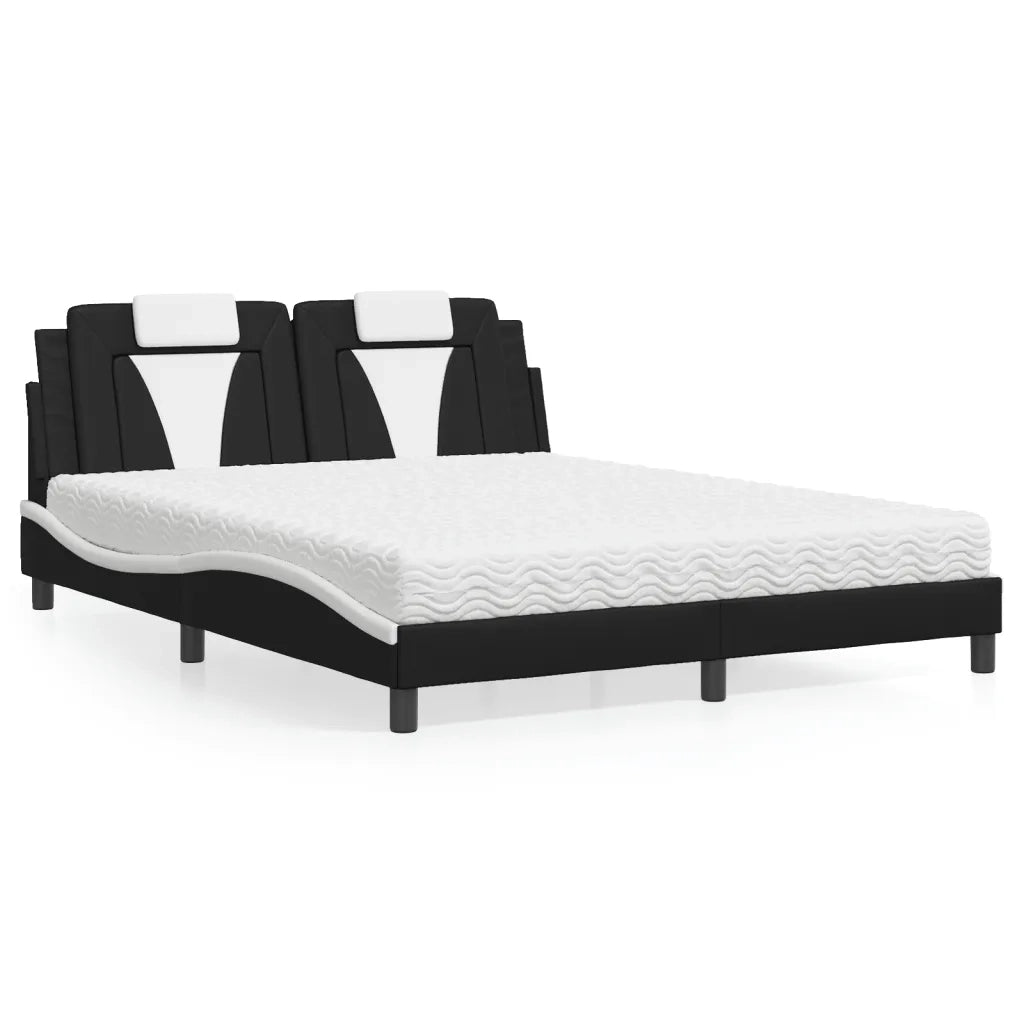 Letto Viana con Materasso Nero e Bianco 160x200cm Similpelle 3208808