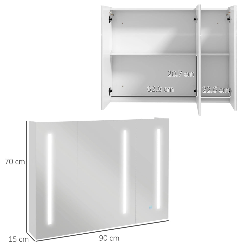 Specchio da Bagno con Luce LED e Porta USB ¨C Xylo ¨C Bianco 90x15x70cm