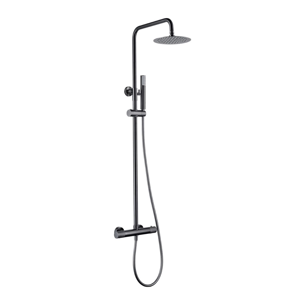 IMEX Set doccia termostatico Genova finitura nera canna di fucile asta estensibile acciaio inox S304 soffione extra piatto Ø20 cm anticalcare rubinetto ottone cartuccia termostatica TURN CLEAN SY