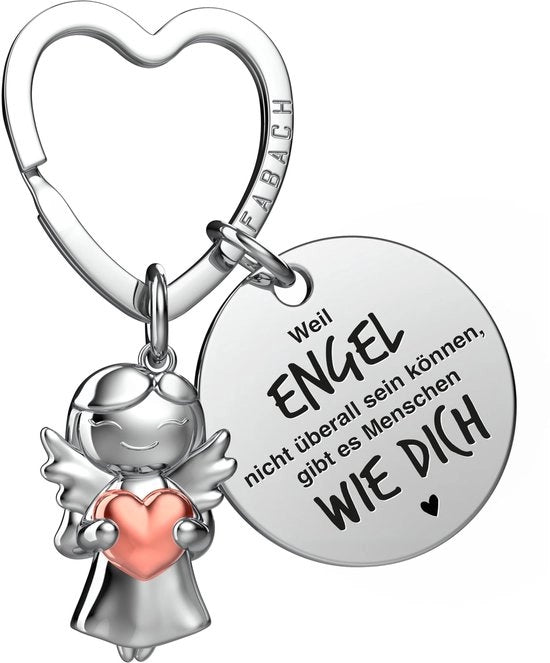 Angelo Amico Portachiavi Protettore con Cuore e Disegno - Regalo Amico Portachiavi - Angelo Amico Regalo Angelo Portachiavi Portafortuna Amico