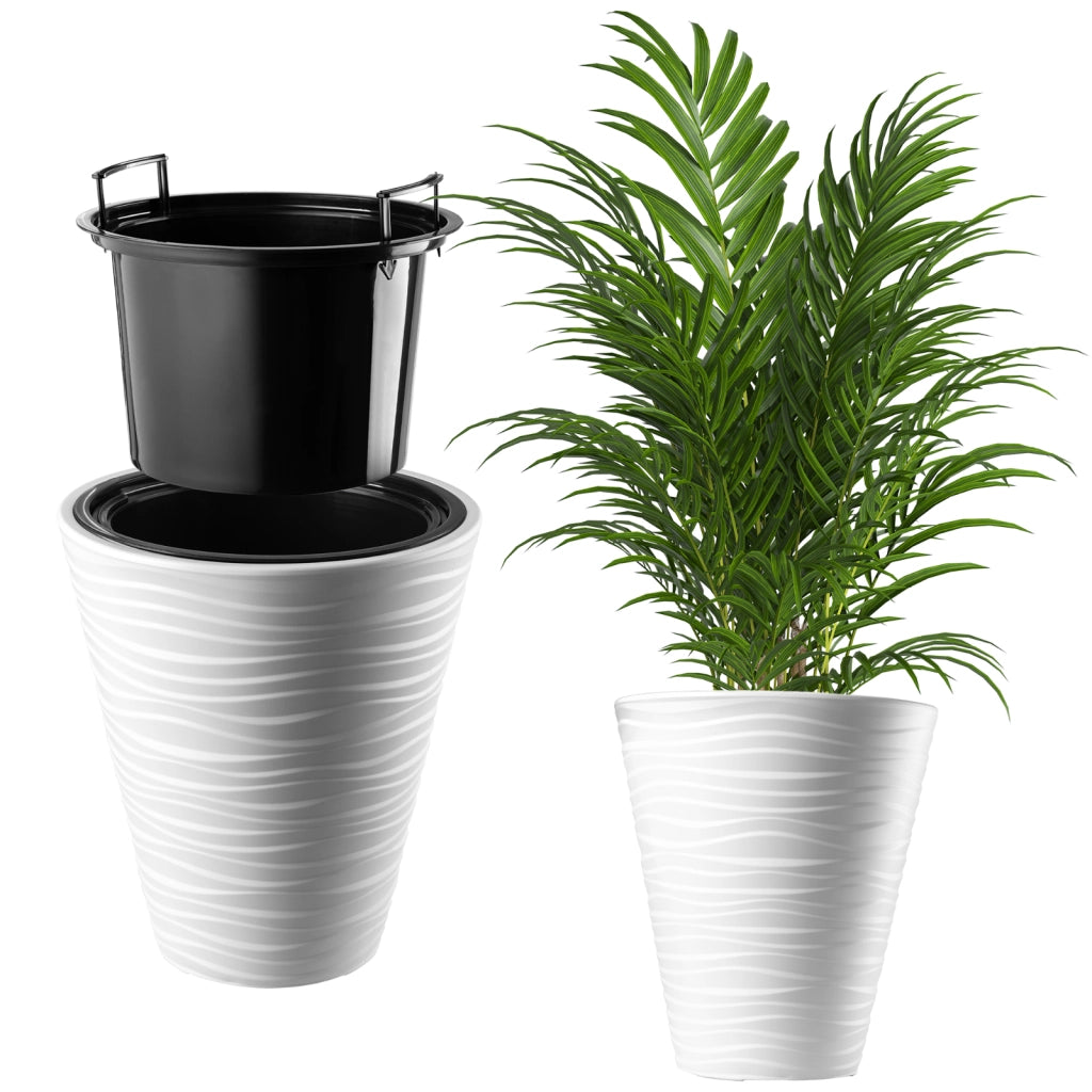 Vaso da fiori KADAX 35 cm con coperchio e inserto, in plastica bianca.