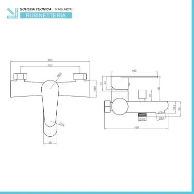 Miscelatore vasca nero opaco con duplex e kit doccia serie Lizzy