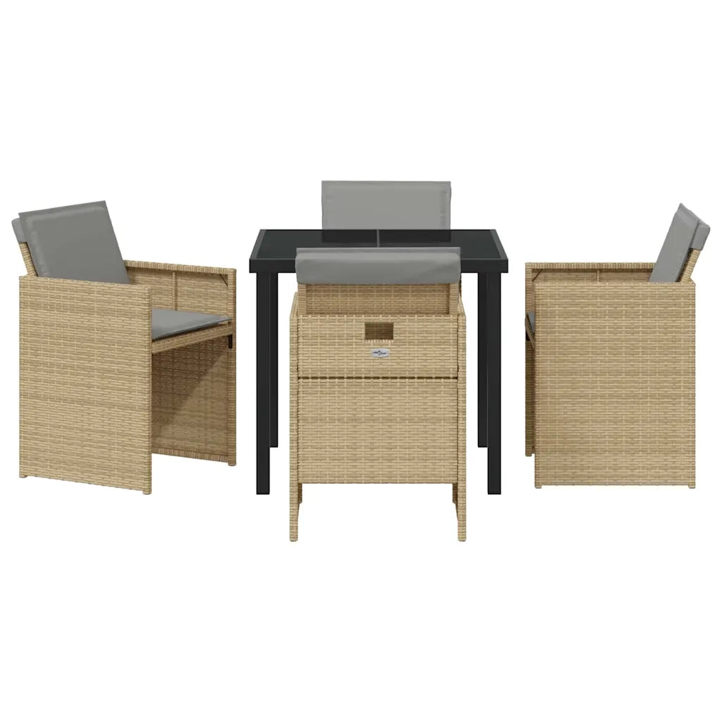 Set da Pranzo per Giardino 5 pcs Beige polyrattan