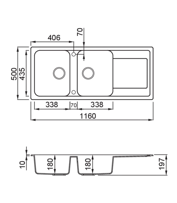 LAV. LIFE 500 116x50 2 vasche + gocciolatoio TITANIUM 73