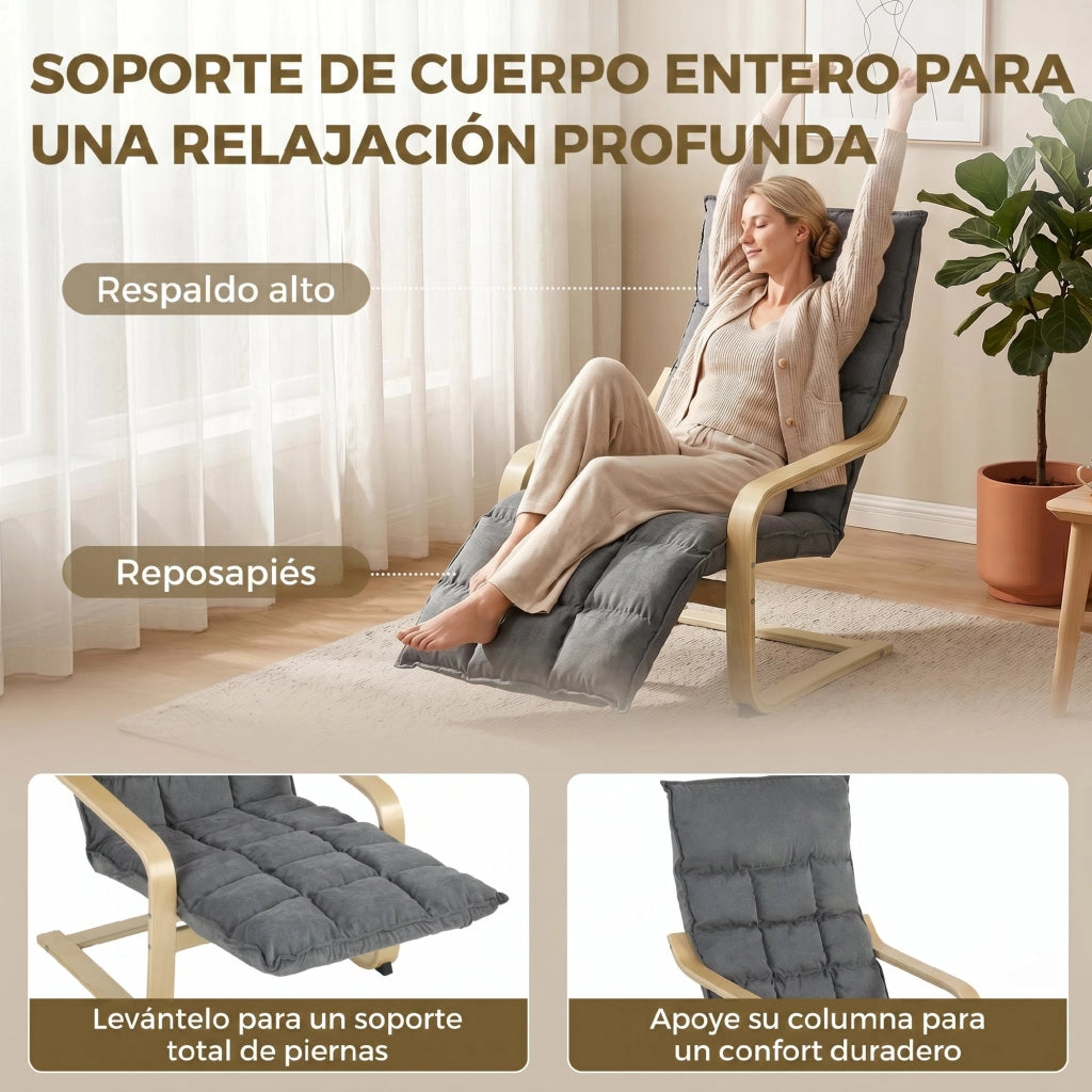 Poltrona Relax con Dondolo ¨C Xylo ¨C Tessuto Lino Grigio Schienale Alto Poggiapiedi