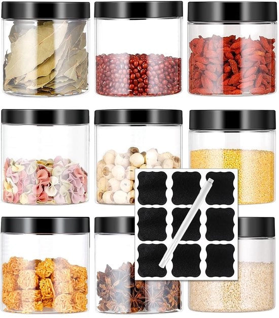 Contenitori di conservazione con coperchi, 9 pezzi contenitori in plastica da 250 ml, contenitori di conservazione con coperchi rotondi, contenitori di conservazione a tenuta di aria, cassetta di conservazione per cereali