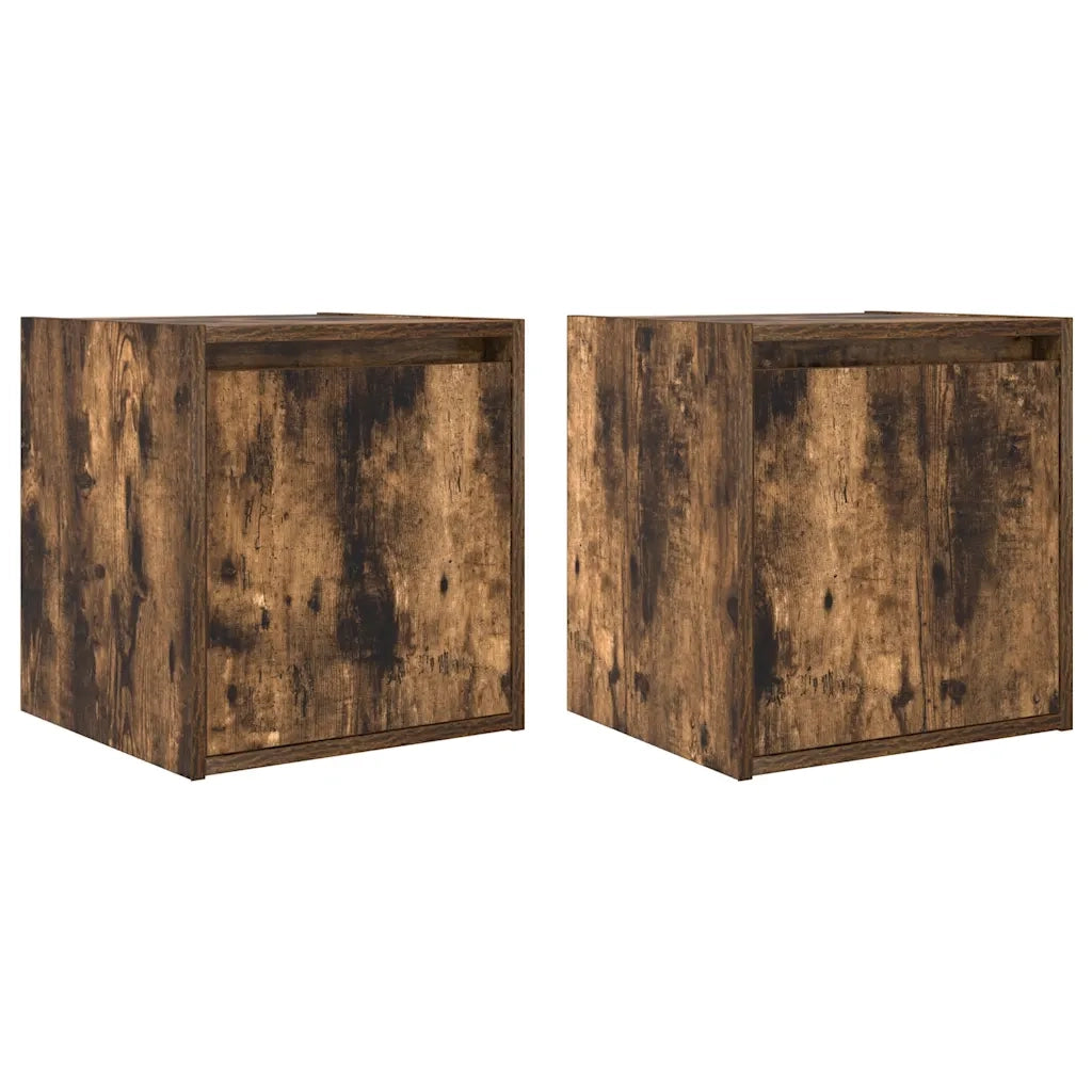 Set di 2 Comodini | Armadio da Notte | Mobiletto da notte a Muro Rovere Fumo 38x34x40 cm