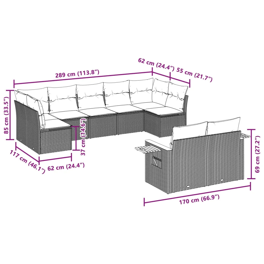 Set Divano da Giardino 9 pz con Cuscini Beige in Polyrattan 3259532